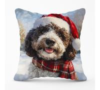 Snowy Christmas Spanish Water Dog Cushion Warren Reed - Designer Brown 60cm x 60cm