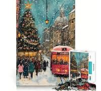 Snowy Christmas Street Scene 1000 Pieces Jigsaw Puzzles for Adults Strengthen Memory Casual Fun Clean Edge Classic Gift (38x26cm)