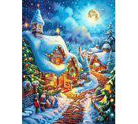 Snowy Cottage with A Full Moon 500 Pcs Jigsaw Puzzles Fairy Tale Scenery Cartoon Puzzles for Adults Teens Fun Family Game Team Building Stress Reducing Autumn Eco Friendly Cardboard 500 PCS