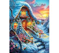 Snowy Cottage with Northern Lights 1000 Pc DIY Jigsaw Puzzle Fairy Tale Scenery Cartoon Puzzles for Adults Teens Hard Challenging Team Building Stress Reducing Autumn High-grade Rigid Cardboard 1000