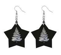 Snowy Covered Pine Tree Trendy Wooden Earrings Lightweight Charms Pendant Hooks Gifts for Women Love