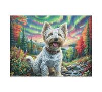 Snowy Cute West Highland White Terrier 500 Pieces Jigsaw Puzzles Doll Animal Pet For Men Educational Decompression Adults Anxiety Memory Care Mothers Valentines Gift Durable Cardboard 500 PCS