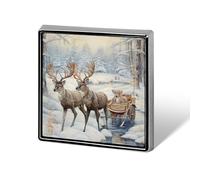 Snowy Day Sleds Deer Funny Lapel Pins Square Brooch Tie Suit Dress Accessories for Men Women Wedding Birthday