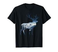 Snowy Elk Silhouette Mountain Forest Scene T-Shirt