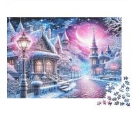 Snowy Fantasy Castle Street 1000 Pieces Extra-Thick Cardboard DIY Jigsaw Puzzle, Cognitive Development & Rehabilitation Puzzle, Leisure Activity, Premium Quality Puzzle 52x38cm/1000pcs