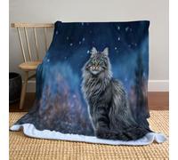 Snowy Field Long-Haired Cat Throw Blanket, Dreamy Night Sky Blanket Cozy Soft Lightweight Flannel Plush Blankets for Bed Couch Living Room Sofa Chair, 180x220cm