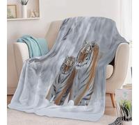 Snowy Forest Animals Tiger Print Flannel Blanket Throw 87 x 94 inch, Luxurious Super Soft Warm Cosy Throws Kids Adults Bedding Surrealism for Bed Sofa Travel Fluffy Blanket