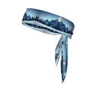 Snowy Forest Printed Headband Unisex Dry Headband,Adjustable Elastic Sweat Band with Back Tie Design