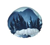 Snowy Forest Printed shower cap, reusable, specially designed for women's long hair, double-layer structure, suitable for bathing.