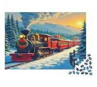 Snowy Forest Train Journey 1000 Pc Extra-Thick Cardboard DIY Jigsaw for Family Lovers, Fun Challenging Game, Beautiful Decoration, 38x26cm/1000pcs