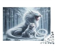 Snowy Forest with White Dragon And Tiger 1000 Pc Sturdy Cardboard Classic Jigsaw Puzzle for Adults & Kids 12+, Stress Relief Puzzle, Decompression & Wall Decor, Ultimate Relaxation Gift 38x26cm/1000p