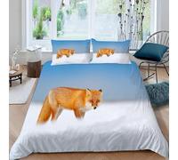 Snowy Fox Emperor Size Duvet Cover Set Wild Animals Bedding 290x235 3D Soft Comfort Microfiber Quilt Cover with Zipper Closure and 2 Pillowcases for Teens and Adults F.307