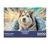 Snowy Husky 1000 Piece Jigsaw Puzzle For Adults Cute Pet Challenging Puzzle Perfect for Game Nights High Resolution Interlock Perfectlyfor Family 38x26cm/1000pcs