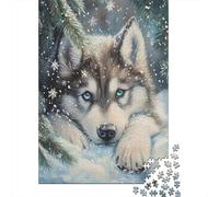Snowy Husky Puppy Jigsaw Puzzles for Adults Animal Puzzle Game 1000 Jigsaws Impossible Puzzle Home Decoration Gifts 70x50cm/1000pcs