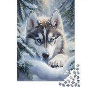 Snowy Husky Puppy Jigsaw Puzzles for Adults Animal Puzzle Game 1000 Piece Brain Challenge for Adults Gifts 70x50cm/1000pcs