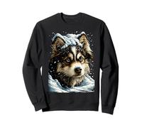 Snowy Husky with Snow and Snowflakes Winter Dog Graphic Sweatshirt