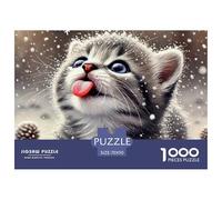 Snowy Kitten Puzzle Game Gifts for Men Women 1000 Piece - Snow Leopard Cub Catching Snowflakes The Whole Family Activity for Home Wall Decor70x50cm/1000pcs