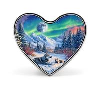 Snowy Landscape Wolf Heart Metal Brooches 1 Inch Decorative Badges Exquisite Decorations Pins for Clothing