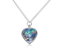 Snowy Landscape Wolf Heart Silver Pet Urn Necklace Memorials Funerary Ashes Classic Pendant for Dog Cat Lover
