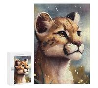 Snowy Leopard Cub Gazing, 300 PCS Challenging Puzzle for Adults, Winter Gift, for Screen-Free Relaxation at Home