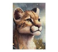 Snowy Leopard Cub Gazing Artistic Jigsaw Puzzle for Adults, 300 PCS
