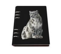 Snowy Leopard Leather A5 Binder Notebook Refillable Travel Journal with 90 Sheets Personal Planner for Women Men