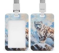 Snowy Leopard Push-Pull ID Badge Holder Vertical Clear Holders with Lanyard Key Card Work Clip for Office Men Women