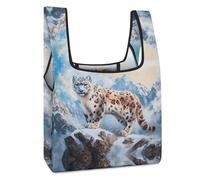 Snowy Leopard Reusable Shopping Bag Large Grocery Bags Foldable in A Pouch Washable Eco Tote Handbag