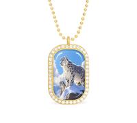Snowy Leopard Women's Square White Diamond Necklace Adjustable Pendant Chain Gift for Mom