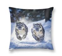 Snowy Leopards Running Pillowcase Cozy Villus Bedroom Pillowslip Pillow Plush Case Cover for Sofa Couch Decoration