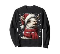 Snowy Llama with Snow Santa Hat Winter Christmas Animal Sweatshirt