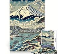 Snowy Mount Fuji Ukiyo-E Landscape 1000 Piece Jigsaw Puzzles for Adults Teenagers Skill Toy Soothing Fun Tight Edge Festival Gift (50x75cm)
