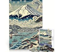 Snowy Mount Fuji Ukiyo-E Landscape Jigsaw Puzzles 1000 Pieces for Teenagers Logic Game Warm Time Precise Cut Art Collection Piece (38x52cm)