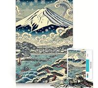 Snowy Mount Fuji Ukiyo-E Landscape Jigsaw Puzzles 1000 Pieces for Teenagers Logic Game Warm Time Precise Cut Art Collection Piece (38x52cm)