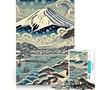 Snowy Mount Fuji Ukiyo-E Landscape Jigsaw Puzzles for Teenagers 1000 Piece Thought Toy Calm Escape Precise Edge Amazing Present (38x26cm)
