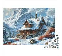 Snowy Mountain Cabin 1000 Piece Puzzles Beautiful View Snow Mountain Cabin Home Decoration Decompression Jigsaw for Men And Women Challenging Puzzles Jigsaw Puzzles for Adults 38x26cm/1000pcs