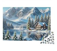 Snowy Mountain Cabin 1000 Piece Puzzles Colorful Winter Lake Cabin Decoration Puzzle Educational Game for Men And Women Challenging Jigsaw Jigsaw Puzzles for Adults 70x50cm/1000pcs