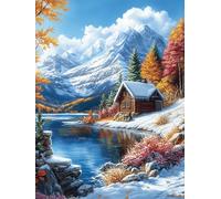 Snowy Mountain Cabin by A Lake 500 Piece Premium Jigsaw Puzzle Fairy Tale Scenery Cartoon For Men Educational Decompression Adults Anxiety Memory Care Mothers Valentines Premium Cardboard 500 PCS