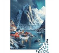 Snowy Mountain Coastal Village Jigsaw Puzzles Puzzles for Adults Kids. 1000 Pieces Whimsical Challenge Toy Educational Game Home Decoration for Adults& Kids Age 14 Years Up 52x38cm/1000pcs