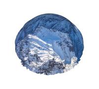 Snowy Mountain Double Layer Waterproof Shower Cap, Extra Large Soft Elastic Band, Reusable Bath Cap For Women Men,Full Print Design