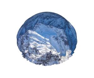 Snowy Mountain Double Layer Waterproof Shower Cap, Extra Large Soft Elastic Band, Reusable Bath Cap For Women Men,Full Print Design