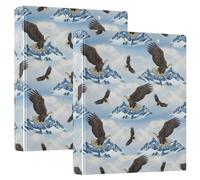 Snowy Mountain Eagles 1.5 Inch Binders 3 Ring Holds 200 Sheets, Cute Binder Three Ring Basic Binder Notebook for School Office Home 2 Pack