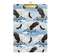 Snowy Mountain Eagles Clipboard Writing Clipboard Hardboard Clipboards Standard Size, A4 Letter Size 12.5 x 9 Inches Gold Clip, Gold12x9in