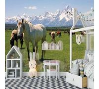 Snowy Mountain Green Prairie Animal Horse 3D Wallpaper Luxury Home Dining Decor Paste Sofa Living Room The Wall for Bedroom Mural-350cm×256cm