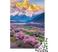 Snowy Mountain in Spring 1000 Pc Sturdy Cardboard Cherry Blossom Puzzle Seniors Concentration Mindfulness Meditation Gift for Senior Enthusiasts 70x50cm/1000pcs