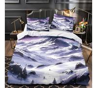 Snowy mountain peaks 3D Print Quilt Cover 3-Piece Microfiber Lightweight Breathable Fantasy winter landscape Comforter Cover 2 Pillowcases Hidden Zipper Bed Set Girls Bedroom Single（140x200cm）