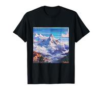 Snowy Mountain Pixel Art Digital Landscape T-Shirt