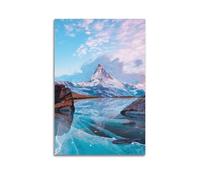 Snowy Mountain Reflection Wall Art, Serene Print, Nature Poster, Peaceful Canvas Picture Artistic Wall Mural Modern Hanging Decor Poster08x12inch(20x30cm)