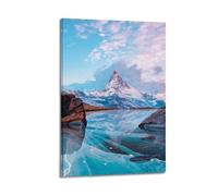 Snowy Mountain Reflection Wall Art, Serene Print, Nature Poster, Peaceful Canvas Picture Artistic Wall Mural Modern Hanging Decor Poster08x12inch(20x30cm)