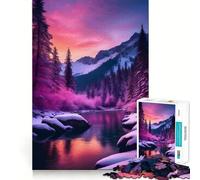 Snowy Mountain River at Sunset Jigsaw Puzzle for Adults 1000 Pieces Memory Boost Group Play Pattern Assembly Xmas Surprise (38x26cm)